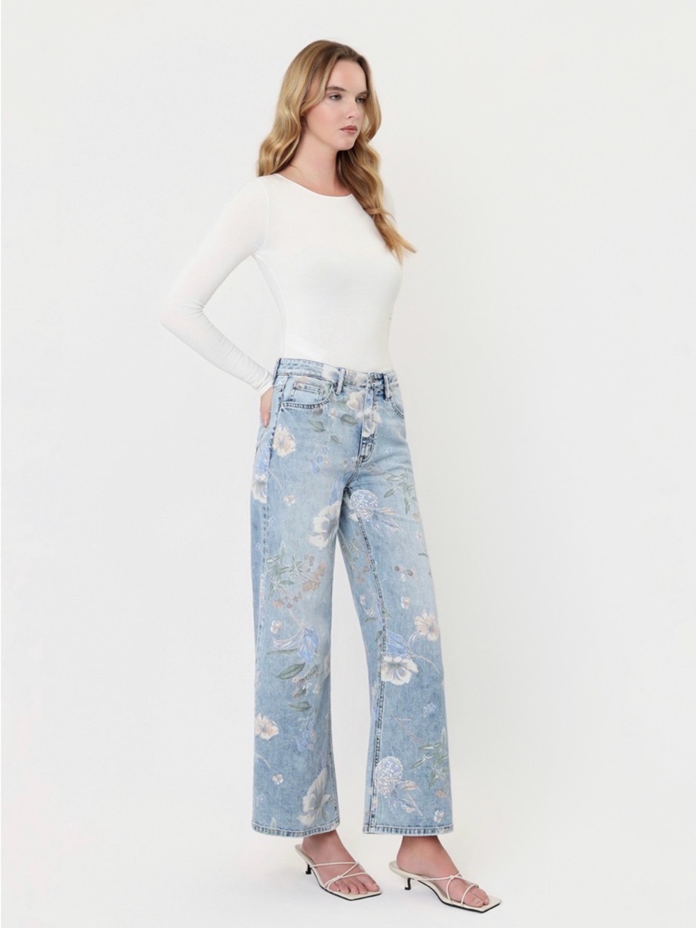 Flying Monkey Light Blue Floral Wide-Leg Jeans - Picture 4 of 6